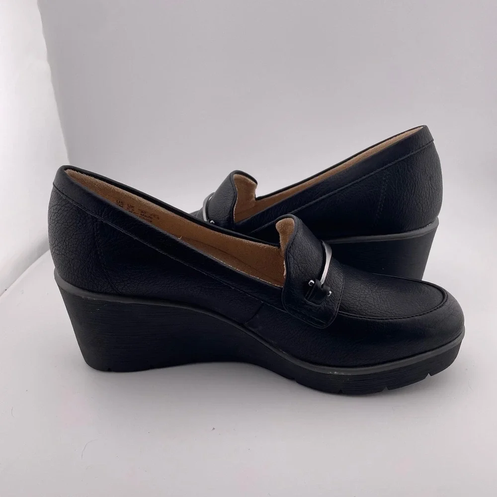 Soul Naturalizer Achieve Black‎ Wedge Loafers Metallic Detail Shoes Womens 9M